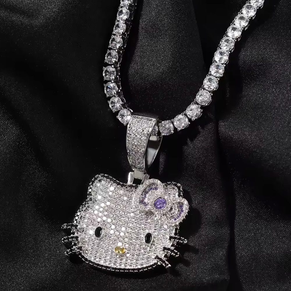 Silver and Purple hello kitty tennis Pendant Necklace